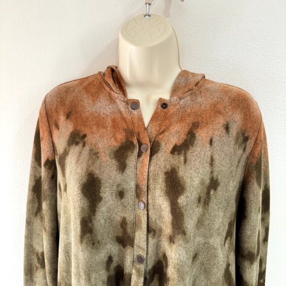 LOGO Lori Goldstein Shacket Shirt S Tunic Hoodie Sweatshirt Tie Dye Brown Button - Picture 2 of 9